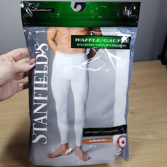 STANFIELDS Long Johns Mens Large White Waffle Knit Cotton Blend Base Layer Pant - Picture 2 of 7